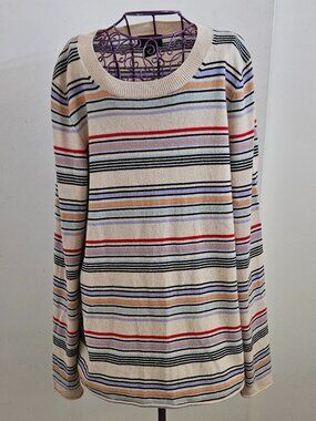 J Crew Collection 100% Italian Cashmere Striped Sweater Crew Neck  Pullover M